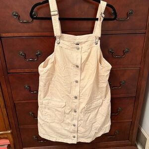 American Eagle Outfitters Cream Button-Down Overall/ Dress
